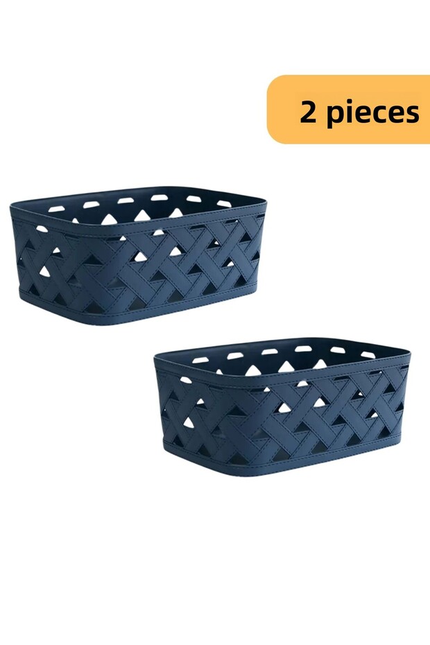 Blue 2-Piece Patterned Leather Basket Set - 1