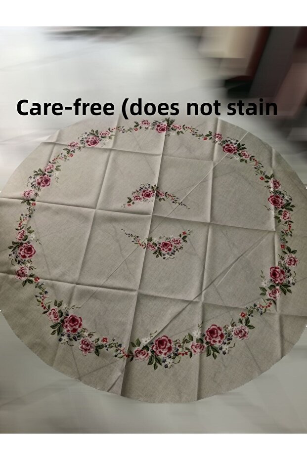 Round, Stain-Resistant, Easy-to-Make Tablecloth (Cream)