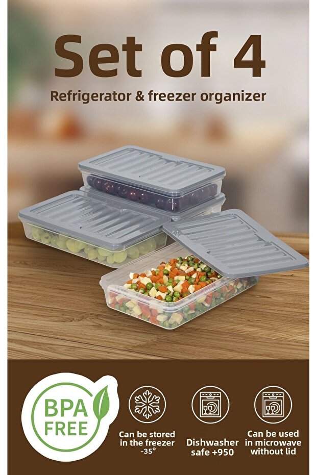 Set of 4 Refrigerator with 1200 ml Capacity - Organizer Freezer and Microwave Storage Container