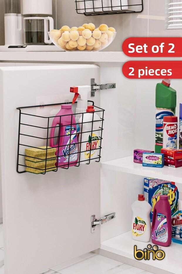 In-Cabinet Organizer 2 Pieces Multi-Purpose Organizer Shelf Wall Kitchen Bathroom Adhesive Metal Shelf