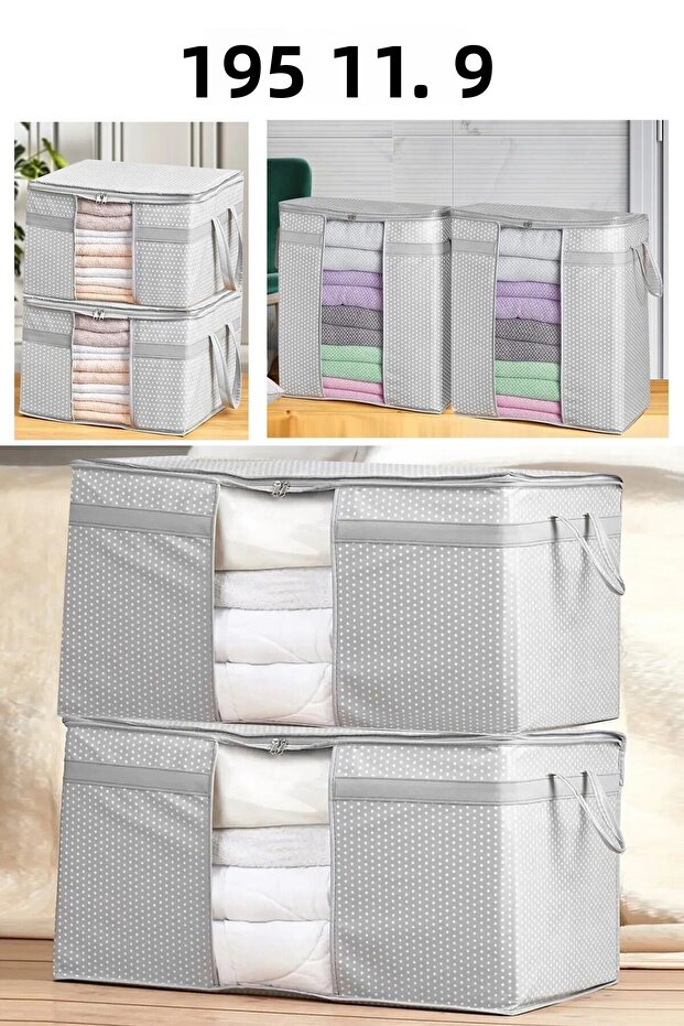 6-Piece Windowed Set: Duvet, Pillow, Duvet Cover, and Clothes Organizer Storage Bag - Grey Polka Dot