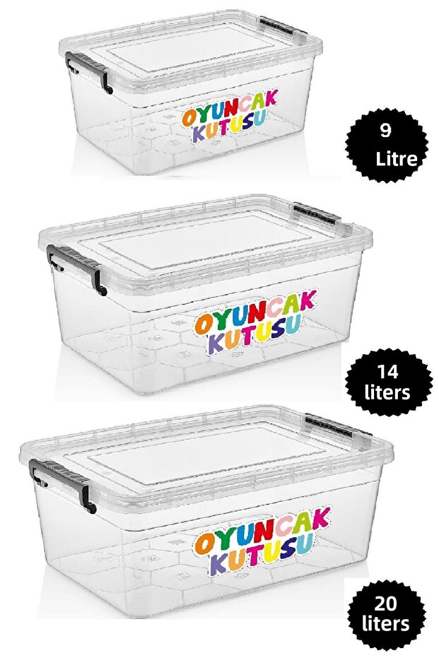9 Lt + 14 Lt + 20 Lt Set of 3 Toy Storage Box Organizer Children's Room Toy Storage Container