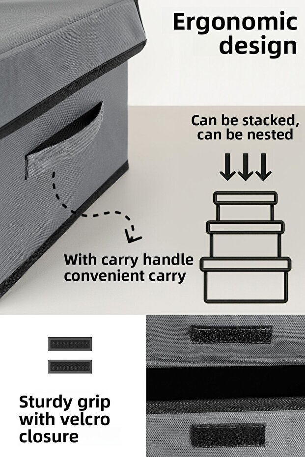 3-Door Storage Box Set - Multipurpose Gray Closet Organizer - 2