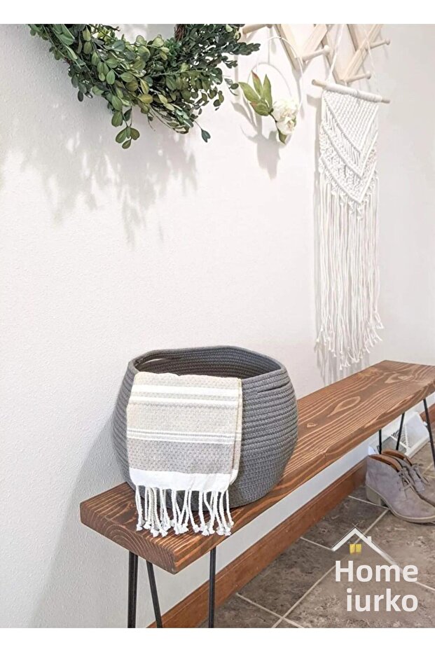 Wicker, jute basket, organizer, decorative curved basket, flower pot, bohemian style basket,