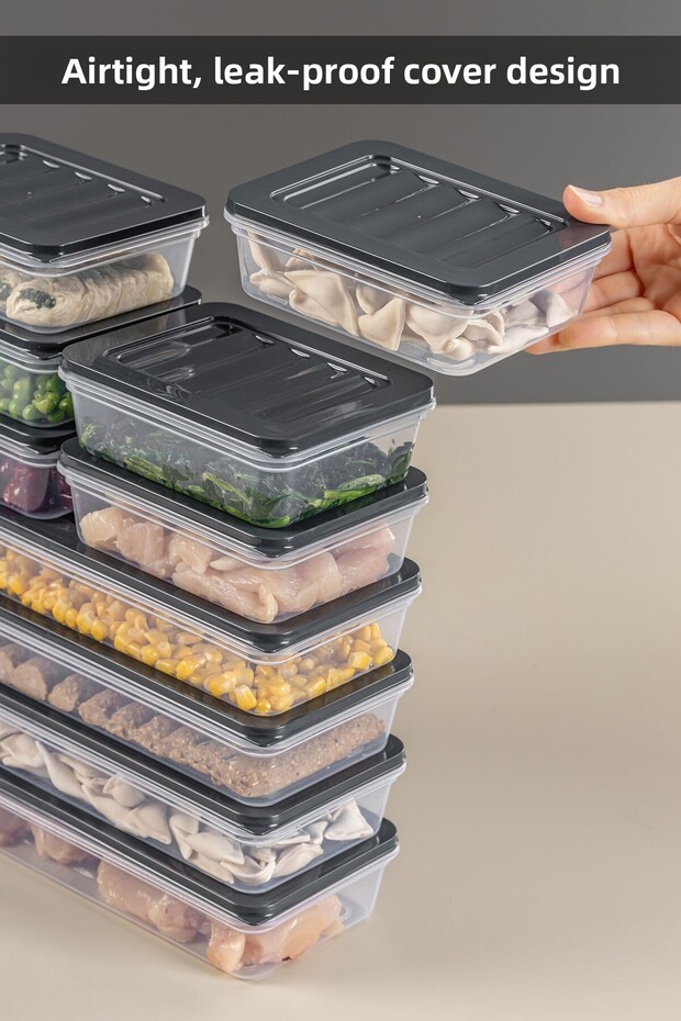 10-Piece Refrigerator Organizer Storage Container Suitable for Microwave and Freezer Anthracite 4 X 1170 ml - 6 X 600ml - 4