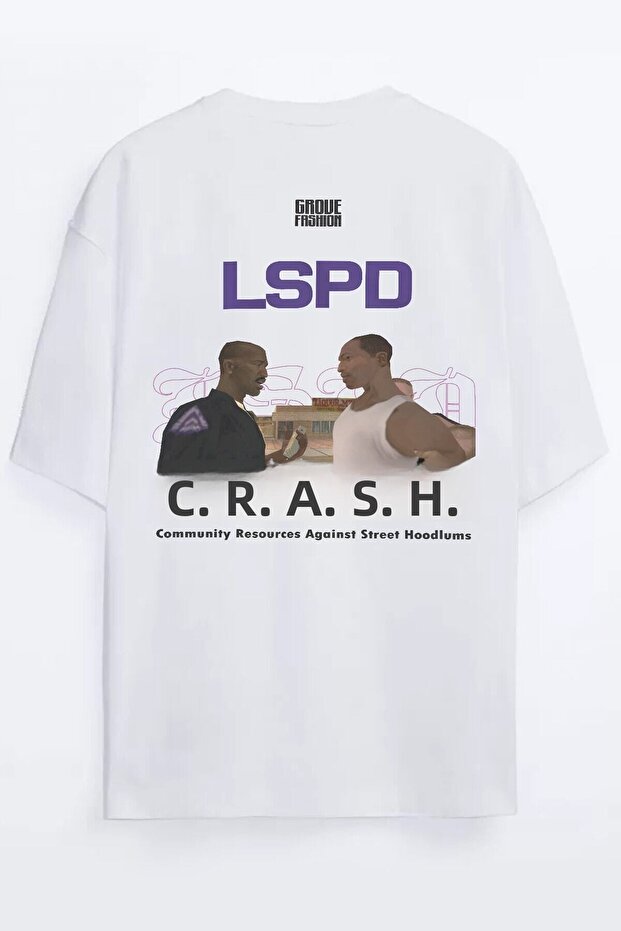 Gta San Andreas Front And Back Printed C.r.a.s.h Lspd Unisex Oversize T-shirt