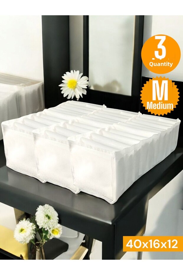 3 Pieces Medium 11 Compartments White Accordion Type - Interior Organizer Closet Organizer Set 40X16X12 cm