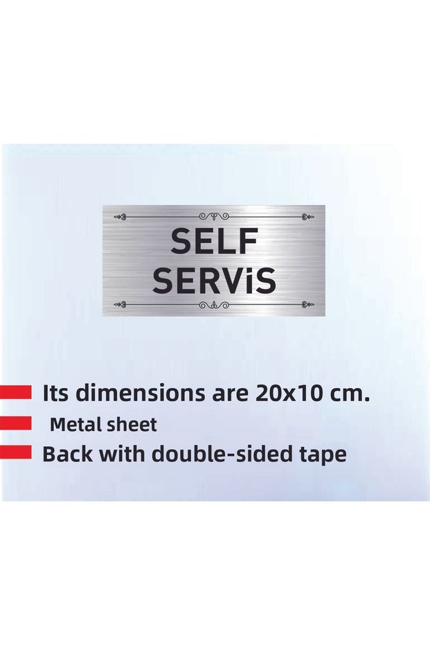 Self-Service Written Silver Metal Plate 20 X 10 cm