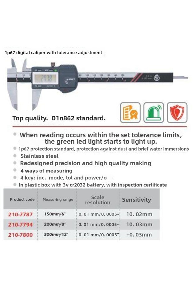 IP67 الفرجار الرقمي مع ضبط التسامح 150 مم / 6 بوصة - 2