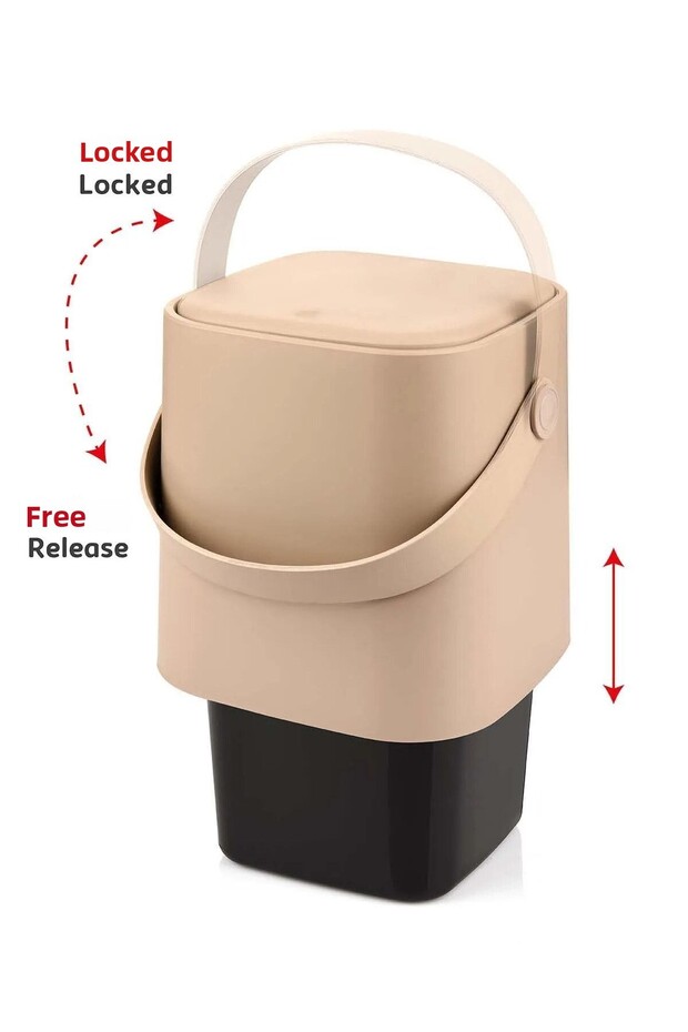 8 Lt Latte Large Size Countertop Kitchen Trash Can with Click Lid and Handle Inner Bucket - 3