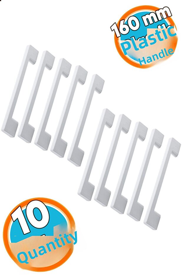 (Hard Plastic) White Furniture Kitchen Drawer Cabinet Cupboard Handle Handles 10 Pieces 160 mm