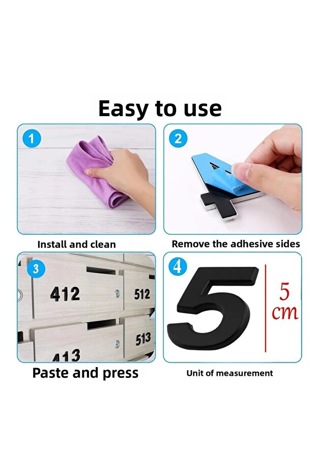 Door Number Adhesive Small Size 50 mm 5 cm Number 5 Number Five Number Black Color Numbers 1 Piece. - 3