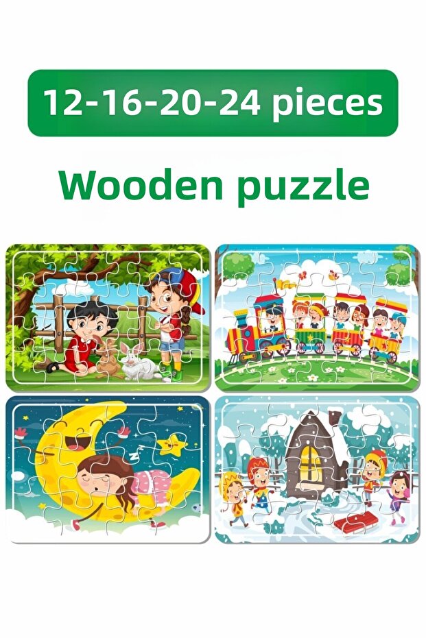 Cute Rabbits and Us, Train, Christmas and Snow Play, Aydede Wooden Puzzle Set