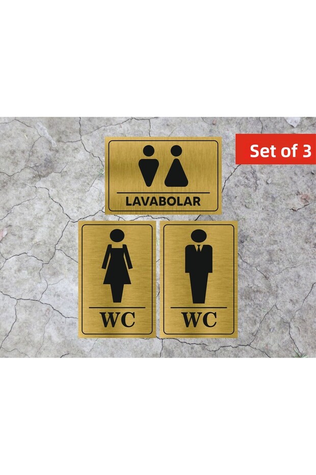 Wc Bay Sinks Diversion Writing Metal Sheet Gold Color Set of 3