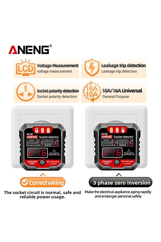 ANENG AC28 Digital Display Socket Tester UK US EU Plug Polarity Phase Pheck Detector Voltage Test... - 7