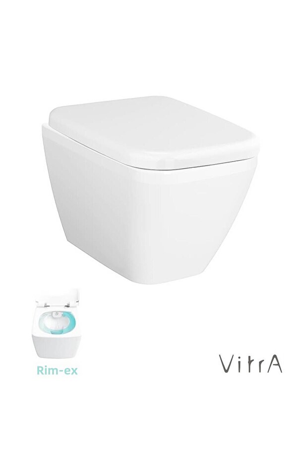 İntegra Square Square Rimex Channelless Hanging Toilet + VitrA Slow Cover (7082L003-0090)