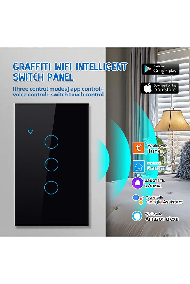 1/2/3/4gang Tuya WiFi Smart Touch Switch Home Light Wall Button Panel Switch Neutral Wire Work Wi... - 4