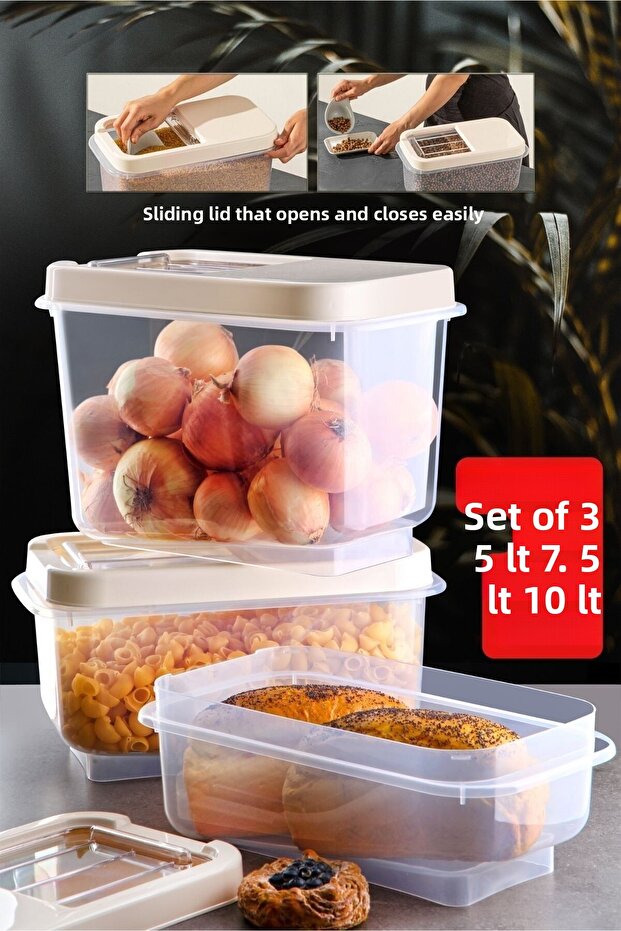 Multibox Set of 3 Easy Sliding Lid Multi-Purpose Food, Pulses etc. Storage Container - 1