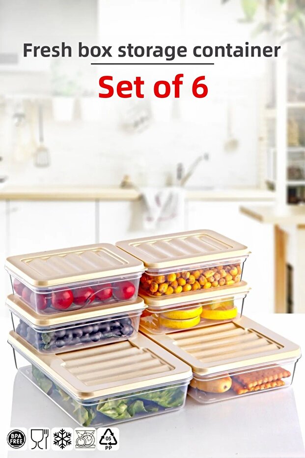 Freshbox Set of 6 - Storage Container Suitable for Microwave and Diffuser 2-X2 1.2 Lt/X4 0.6 Lt Cream - 1