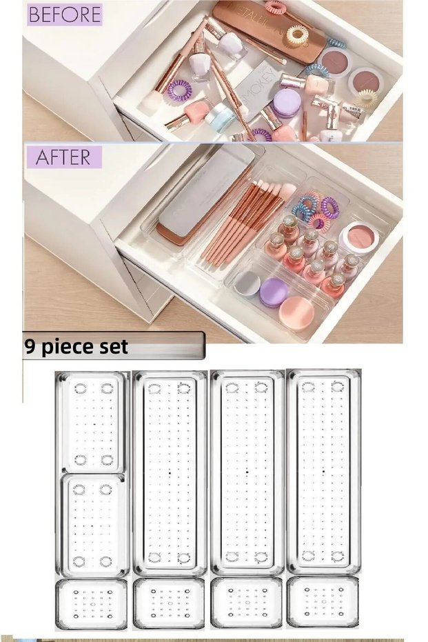 Bade Set of 9 In-Cabinet Jewelry Makeup Organizer In-Drawer Organizer Set Pen Holder Jewelry Box