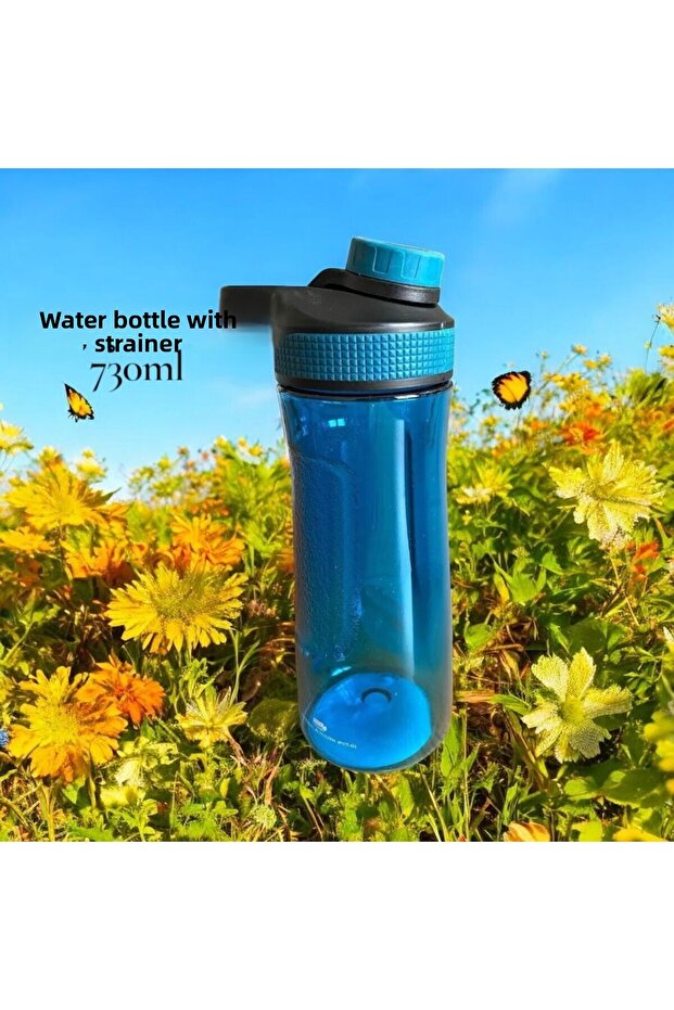 Water Bottle, Water Container with Strainer, Plastic Water Bottle, Water Bottle, 730 ml G. Blue