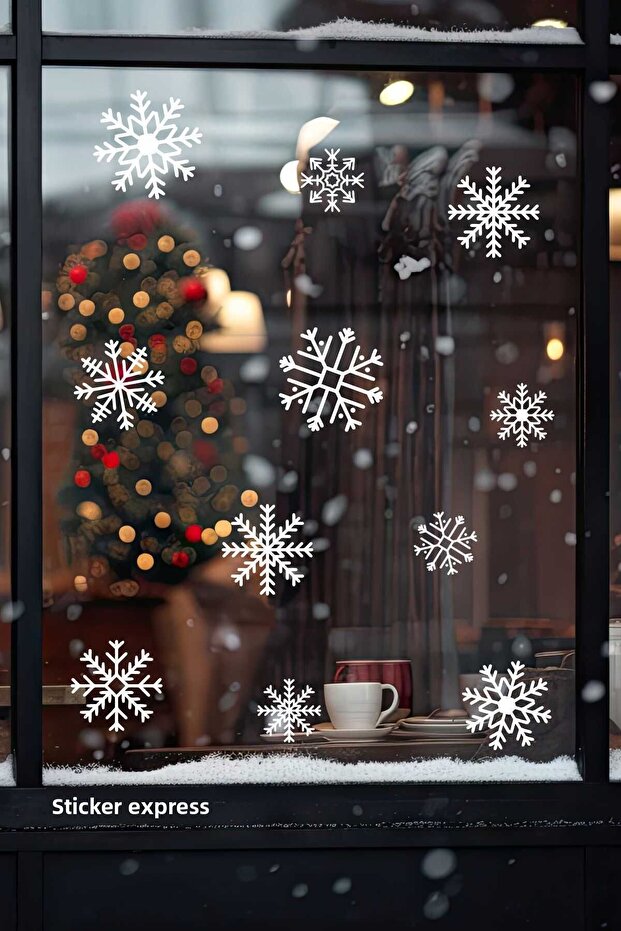 Large White Snowflakes Display Case Christmas Sticker New Year Ornament Snowflake Glass Sticker Set