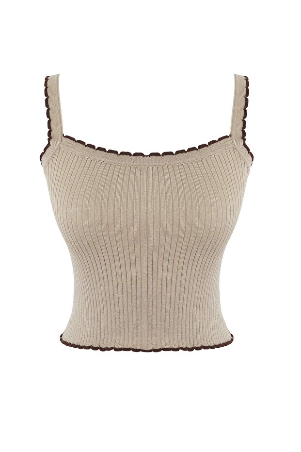 Teen Bej Premium İplik/Özel İplik V Yaka Fitted/Vücudu Saran Triko Hırka TWOAW26HI00021 - 6