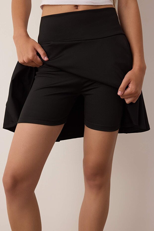 Siyah Yüksek Bel Kısa Örme Şort Etek TWOSS25SR00237 - 3