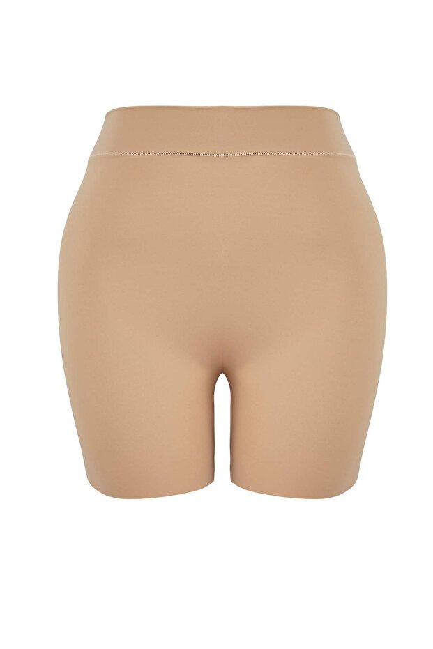 Bej Yüksek Bel Micro Esnek Örme Büyük Beden Boxer TBBAW26CM00011 - 2