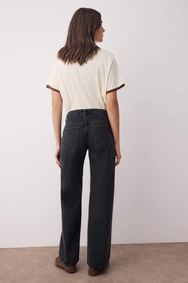 Siyah Düşük Bel Geniş Paça Wide Leg Jeans TWOAW26JE00069 - 4