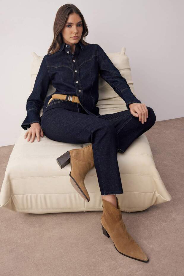 Koyu Mavi Yüksek Bel YENİ MOM Orta Esnek Jeans TWOAW26JE00026 - 2