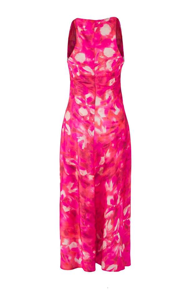 Pembe-Çok Renkli Soyut Saten Midi Astarsız Elbise TPRSS25EL00330 - 6