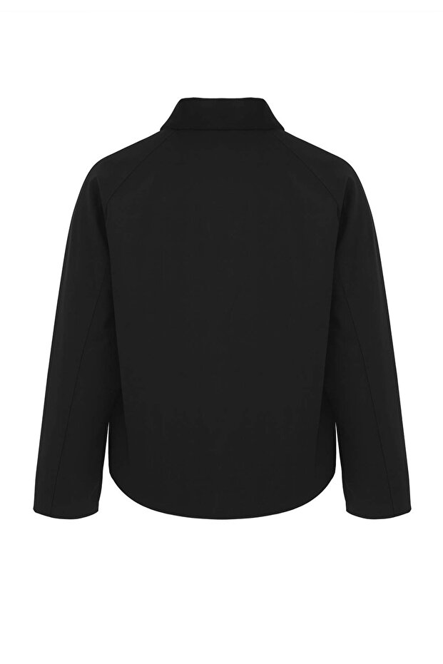 Siyah Regular Fit Kadife Yaka Detaylı Unisex Mevsimlik Mont TMNAW25MO00017 - 12