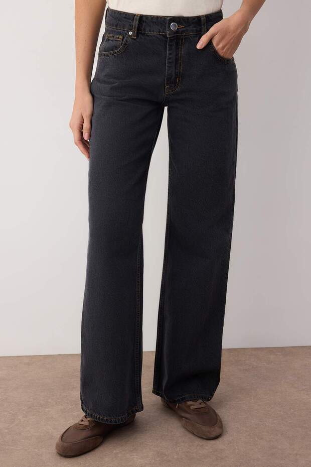 Siyah Düşük Bel Geniş Paça Wide Leg Jeans TWOAW26JE00069 - 3