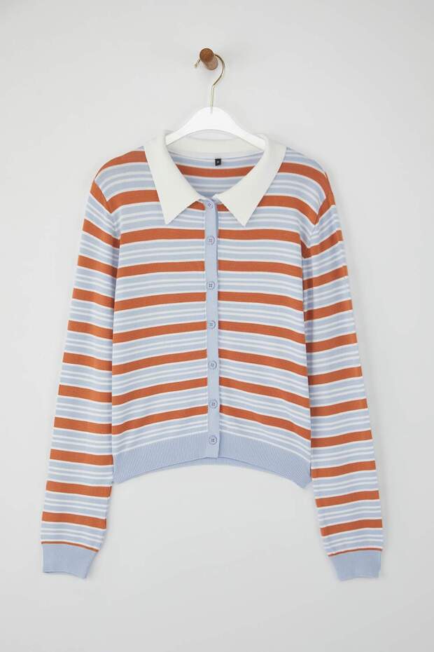 Teen Kahverengi Crop Premium/Özel İplikli Renk Bloklu Fitted/Vücudu Saran Triko Hırka TWOAW26HI00020 - 5