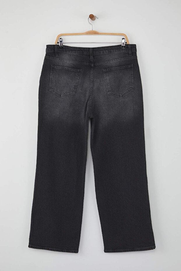 Antrasit Yüksek Bel Geniş Paça Comfort/Orta Esnek Büyük Beden Wide Leg Jeans TBBAW23CJ00020 - 9