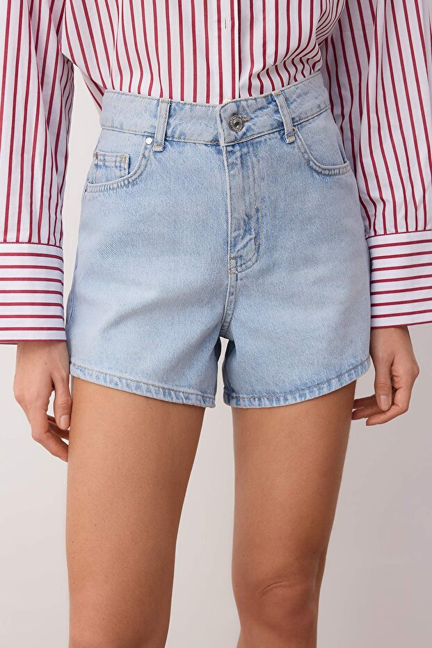 Açık Mavi Yüksek Bel City Boy Denim Şort TWOSS25SR00178 - 3