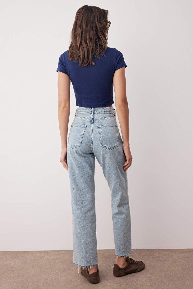 Açık Mavi Yüksek Bel Straight/Düz Paça Jeans TWOAW26JE00182 - 4