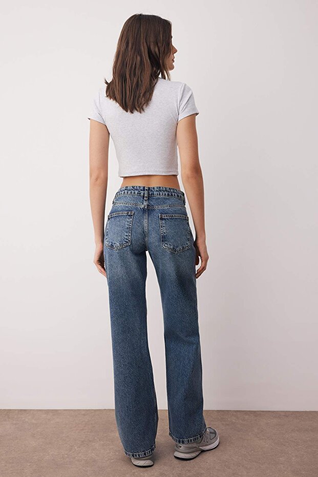 Mavi Düşük Bel Geniş Paça Wide Leg %100 Pamuk Non-Stretch Jeans TWOAW26JE00075 - 4