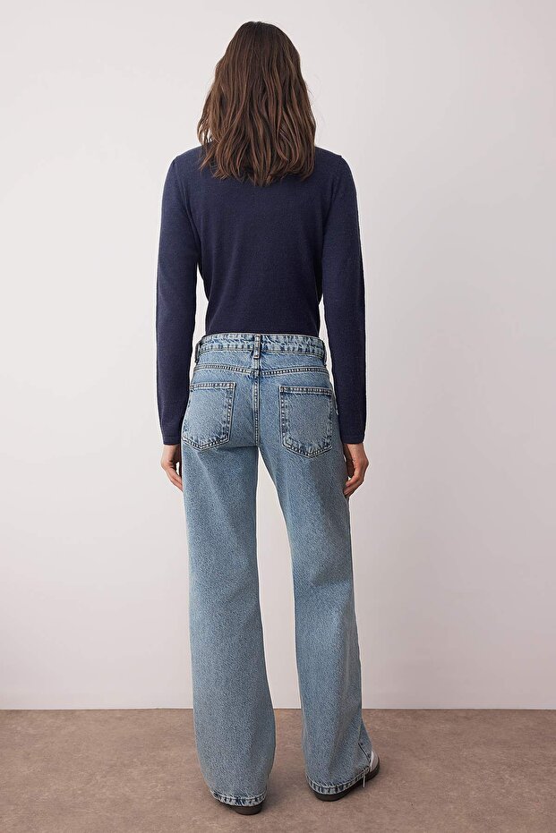 Açık Mavi Düşük Bel Geniş Paça Wide Leg Jeans TWOAW26JE00075 - 3