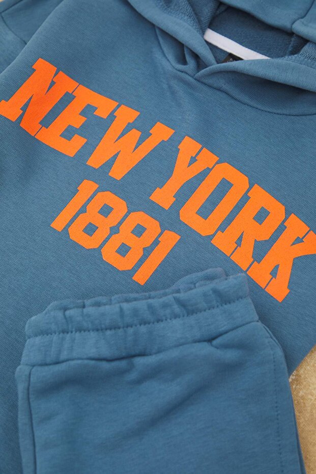 Niebieska bawełniana bluza z kapturem oversize unisex dla dzieci i spodnie dresowe – komplet TKDAW26AU00003 - 3