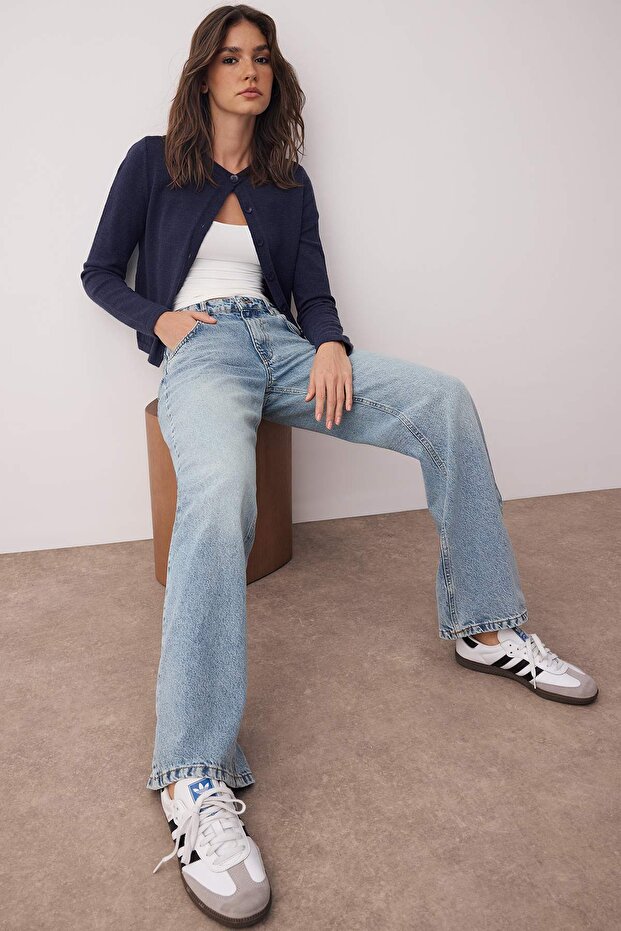 Açık Mavi Düşük Bel Geniş Paça Wide Leg Jeans TWOAW26JE00075 - 1
