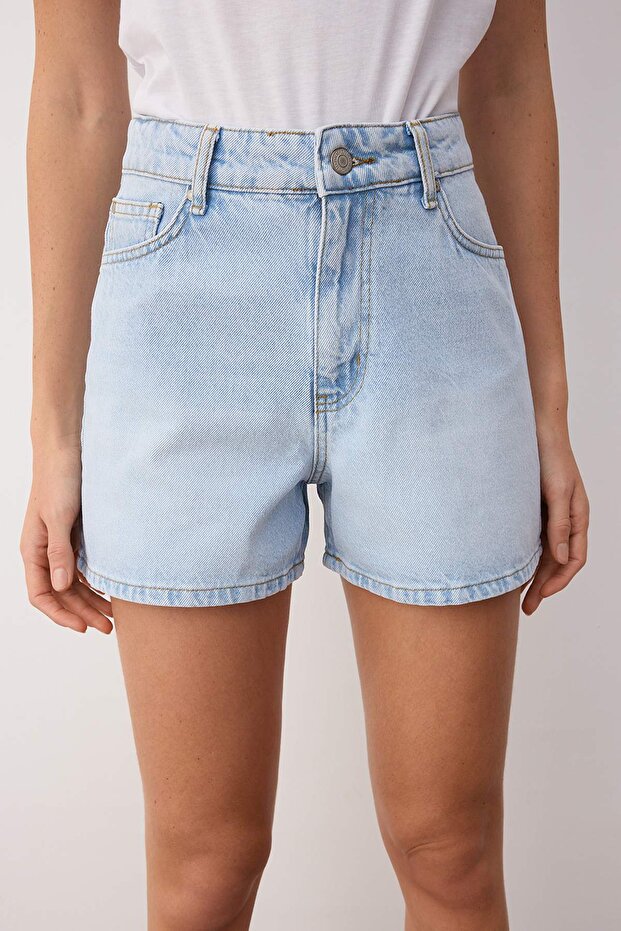 Buz Mavisi Yüksek Bel City Boy Denim Şort TWOSS23SR00199 - 3