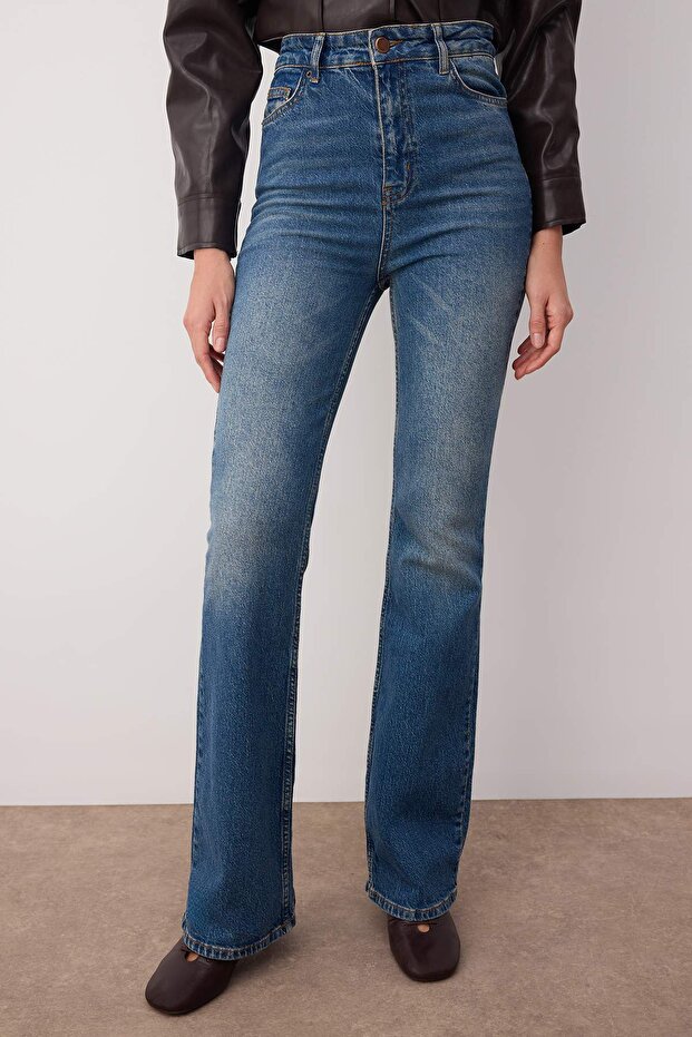 Mavi Soluk Efekt Vintage Yüksek Bel Flare Jeans TWOAW25JE00169 - 3