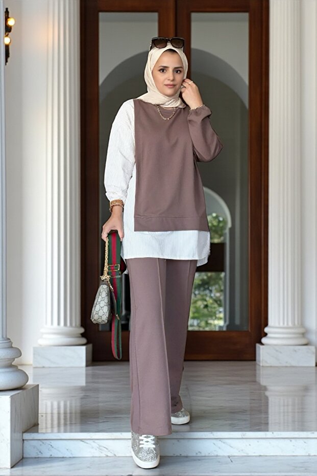 Plus Size Shirt Double Set - Coffee - 4