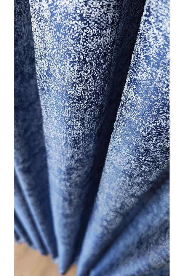 Trojan Blue Double Wing Sparse Pleated Jacquard Satin Textured Background Curtain with Bright Pattern80 X 270 - 5