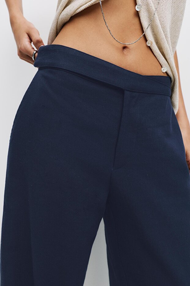 Ketenli düz kesim pantolon - 5