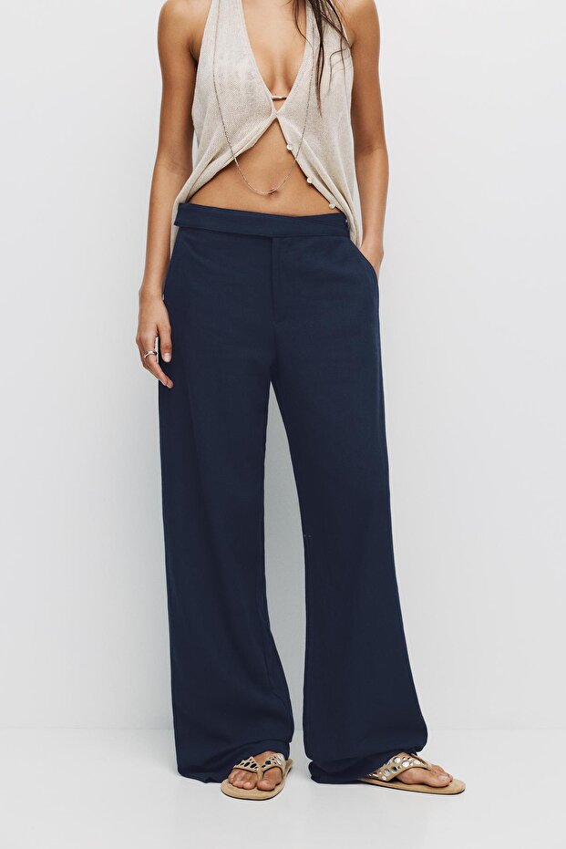 Ketenli düz kesim pantolon - 2