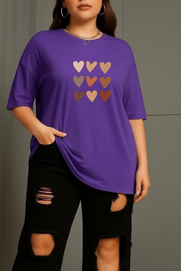 Large Size Row of Hearts Printed Unisex T-Shirt