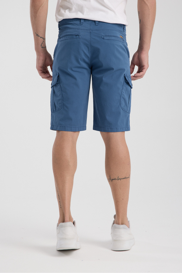 Kargo Cepli Mavi Pamuklu Chino Şort - 4